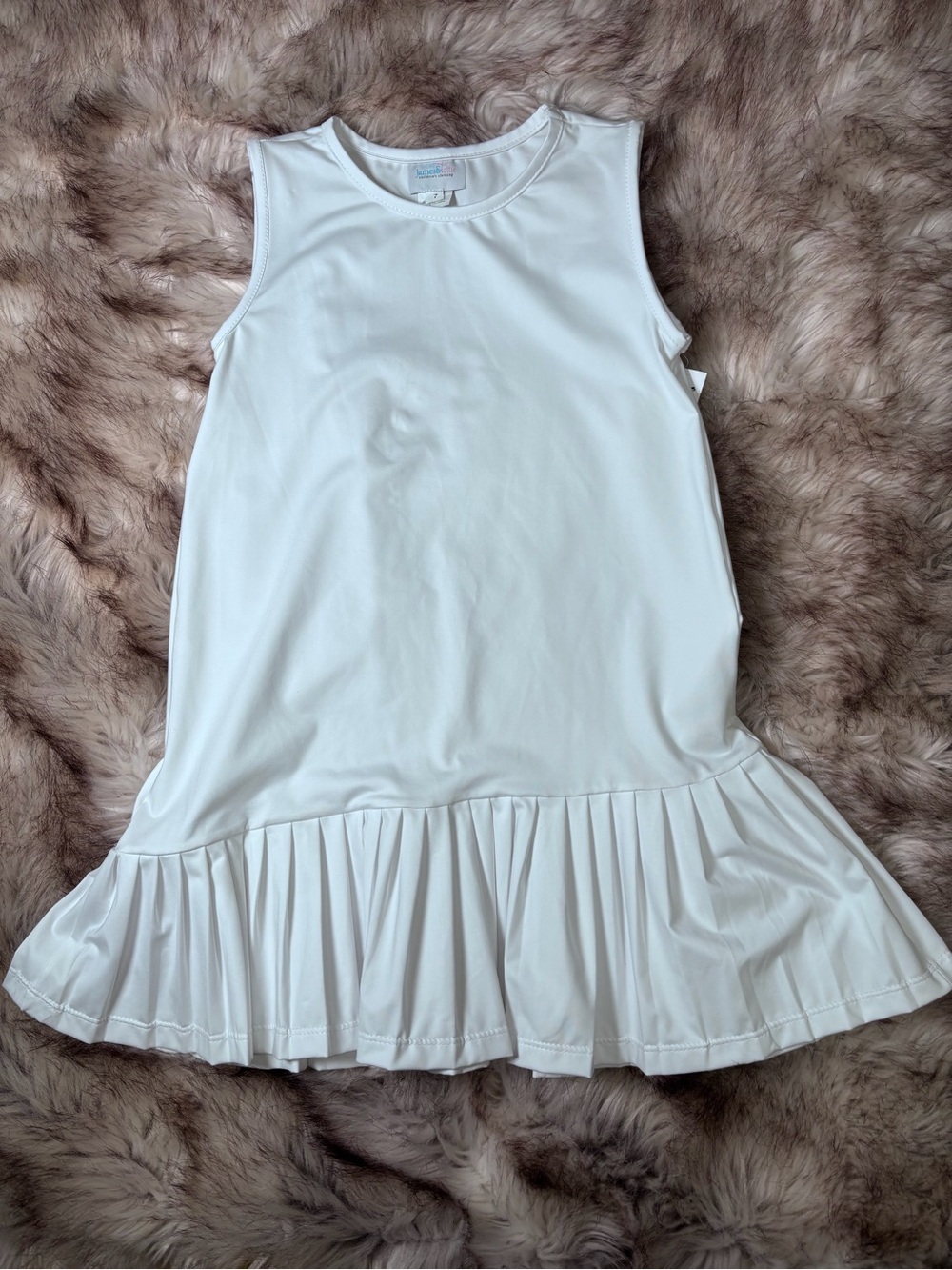 Girls' White Sleeveless Ruffle-Hem Dress - Classic Casual